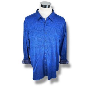 Robert Graham Baroque Shirt Men's 3XL XXXL Blue Damask Flip Cuff Long Sleeve